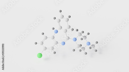 clozapine molecule 3d, molecular structure, ball and stick model, structural chemical formula atypical antipsychotic