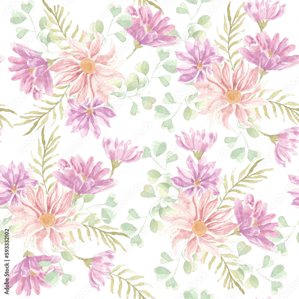 seamless floral dahlia watercolor pattern