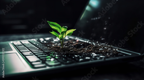 plant on computer keyboard