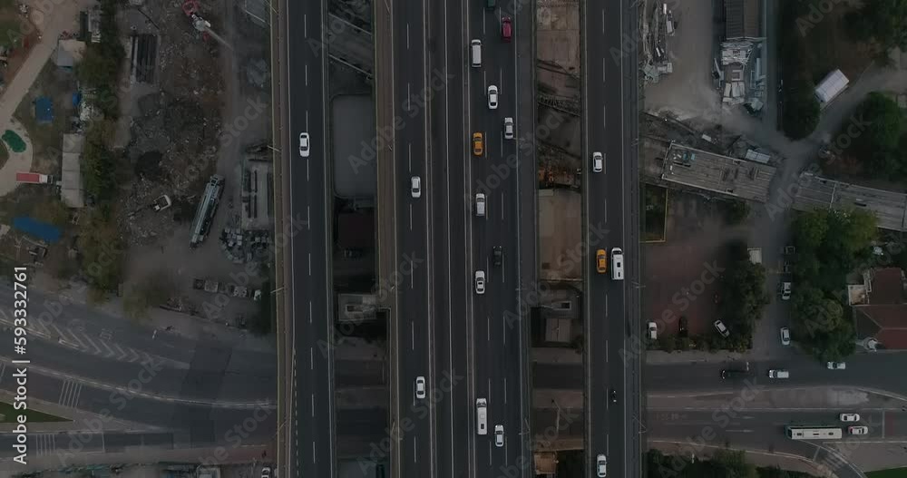 Aerial video flying over a bridge at sunrise in Istanbul
