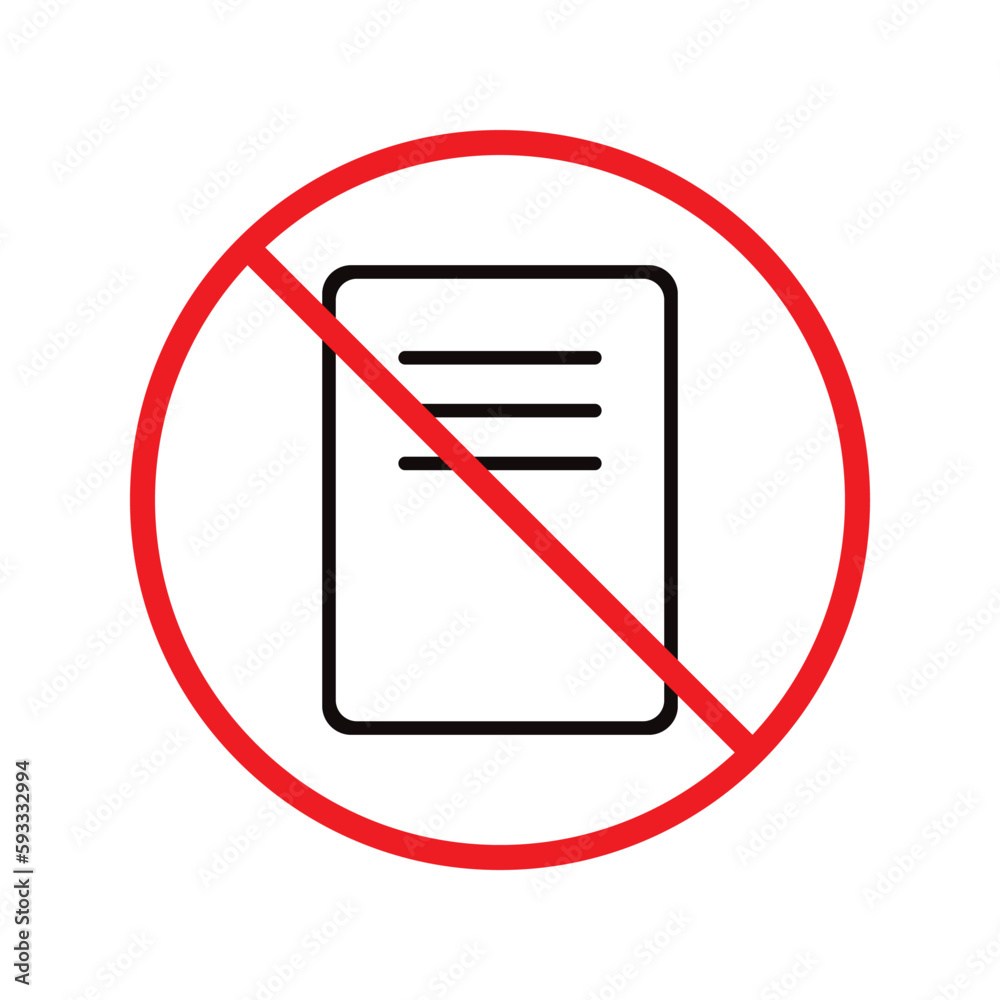 No document vector icon. Forbidden file icon. No file flat sign design. Prohibited editing symbol pictogram. Warning, caution, attention, restriction label ban attention flat sign design. Do not edit No document vector icon. Forbidden file icon. No file flat sign design. Prohibited editing symbol pictogram. Warning, caution, attention, restriction label ban attention flat sign design. Do not edit