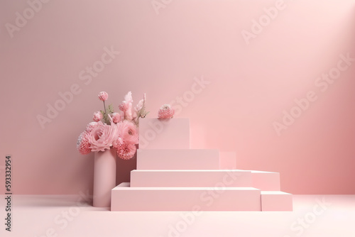 A creatively designed stage podium scene for showcasing Mother's Day concepts and gift ideas, generative by AI.