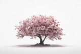 An lonely pink-blooming sakura tree stands out against a white backdrop. Generative AI