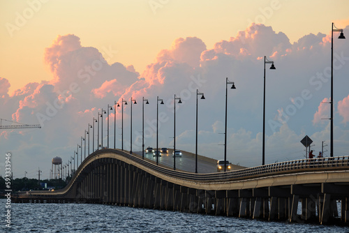 Fotografia Barron Collier Bridge and Gilchrist Bridge in Florida with moving traffic