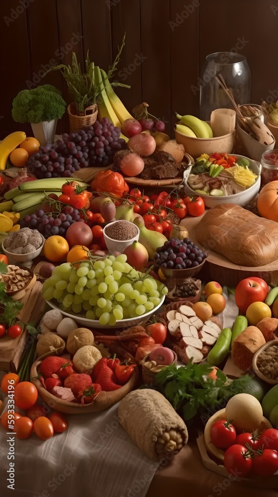 food, table, fruits, vegetables, a lot, abundance, still life, a lot of different food,