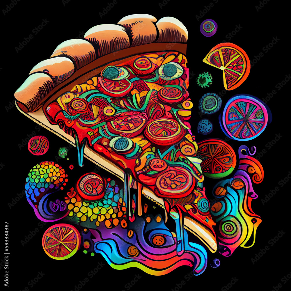 Cartoon pizza slice with different ingredients. Generative AI. Stock ...
