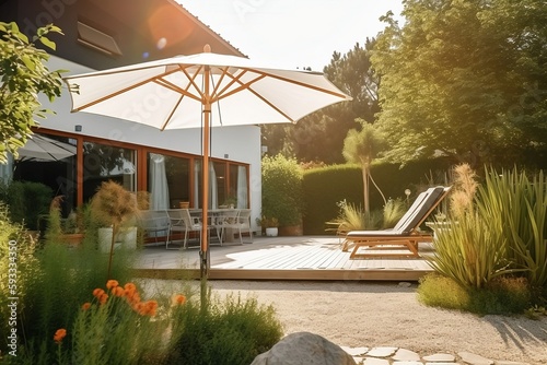 Beautiful house with sun shade umbrella