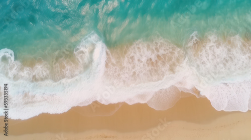 Aerial View of Ocean Waves and Beach