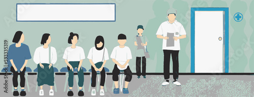 Patients waiting in line at the doctor's office vector illustration