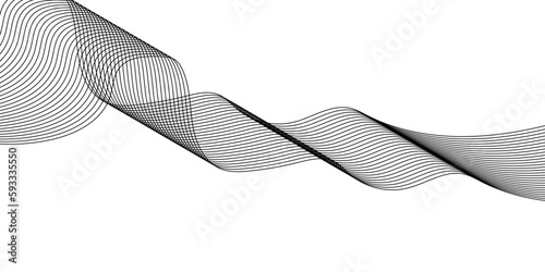 Abstract black wave thin curved lines pattern on white background and texture. Abstract black wave lines on white background