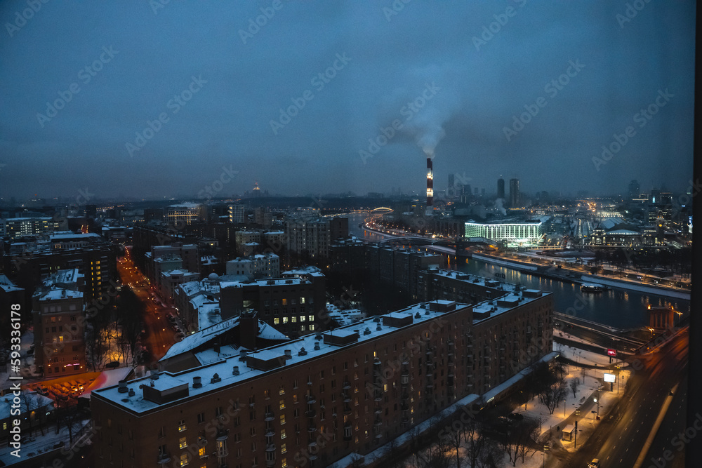 custom made wallpaper toronto digitalPanorama of the night streets of Moscow from above with the lights of cars from above. Moscow, Russia - 22 Nov 2022