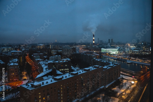 Wallpaper Mural Panorama of the night streets of Moscow from above with the lights of cars from above. Moscow, Russia - 22 Nov 2022
 Torontodigital.ca