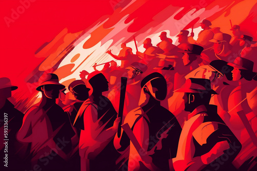Silhouettes of a crowd of workers in red colors. International Workers' Day, Labor Day - created using Generative AI