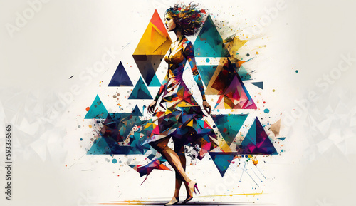 Painterly and Colorful Graphic Design with a Striking Woman Figure. Geometric Art, Abstract - created using Generative AI