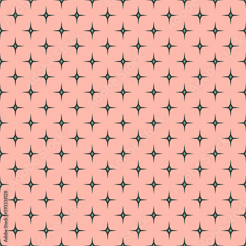 Seamless pattern in Art Deco style. Greenl Stars on coral background. Vector illustration