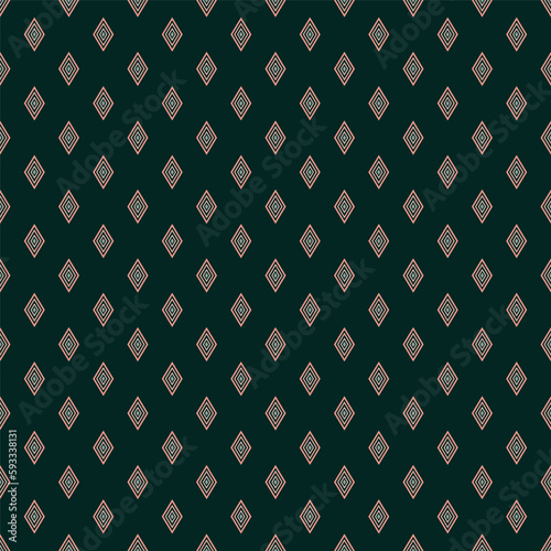 Seamless pattern in Art Deco style. Coral Rhombuses on emerald background. Vector illustration