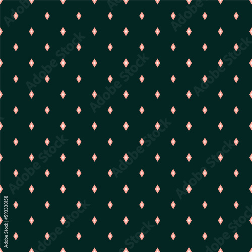 Seamless pattern in Art Deco style. Coral Rhombuses on emerald background. Vector illustration