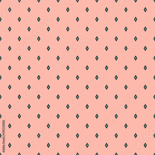 Seamless pattern in Art Deco style. Green Rhombuses on coral background. Vector illustration