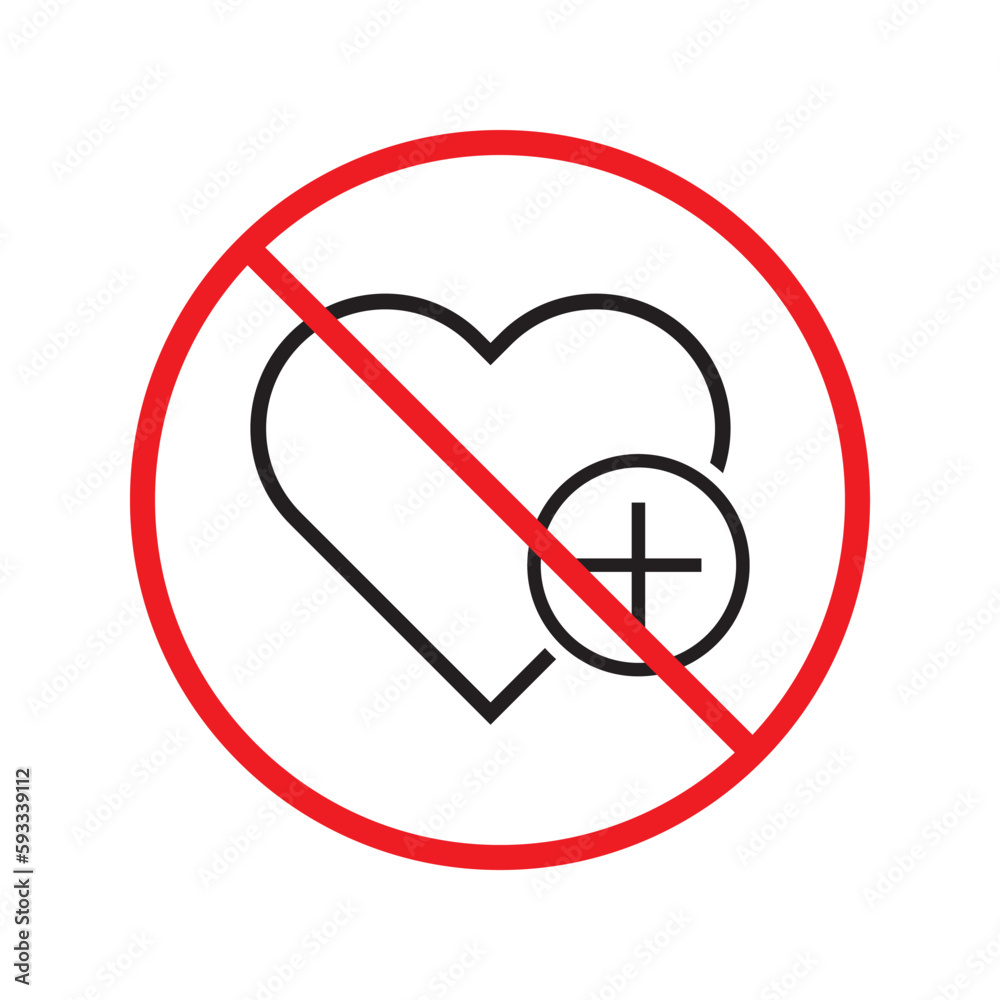 No heart vector icon. Forbidden heart flat sign design. Warning, caution, attention, restriction, danger attention laben ban. No love symbol pictogram No heart vector icon. Forbidden heart flat sign design. Warning, caution, attention, restriction, danger attention laben ban. No love symbol pictogram