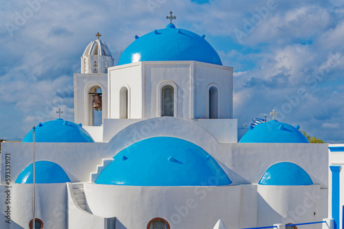 Kirche, Potamos, blaue Kuppeln photo