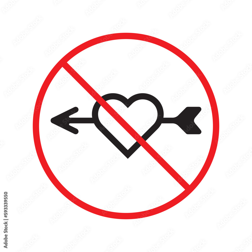 No heart vector icon. Forbidden heart flat sign design. Warning, caution, attention, restriction, danger attention laben ban. No love symbol pictogram No heart vector icon. Forbidden heart flat sign design. Warning, caution, attention, restriction, danger attention laben ban. No love symbol pictogram