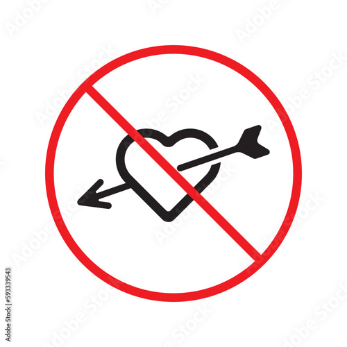 No heart vector icon. Forbidden heart flat sign design. Warning, caution, attention, restriction, danger  attention laben ban. No love symbol pictogram