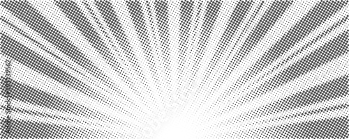 Sun rays halftone background. White and grey radial abstract comic pattern. Vector explosion abstract lines backdrop