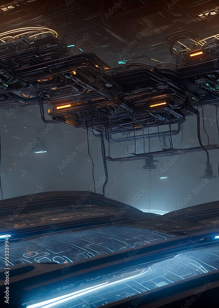 Otherworldly Circuitry: Space Stations. Seamless on Left and Right Edges