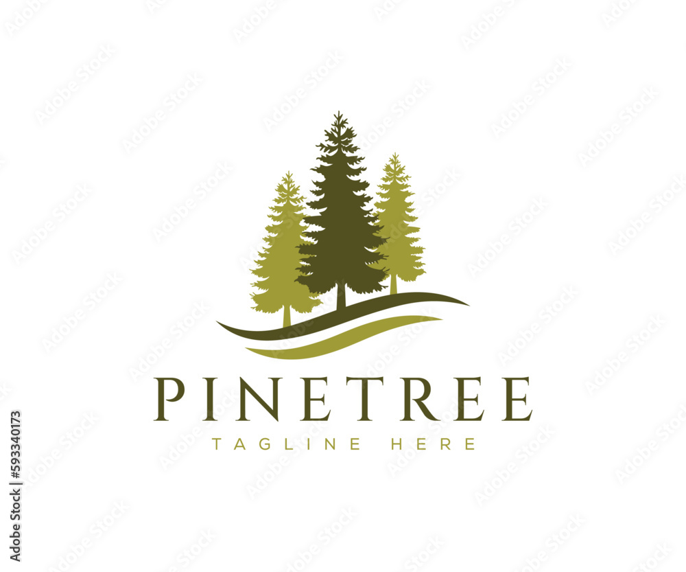 Evergreen, Pines, Spruce, Cedar trees logo design