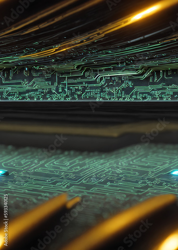 Fototapeta Naklejka Na Ścianę i Meble -  Otherworldly Circuitry: Space Stations. Seamless on Left and Right Edges