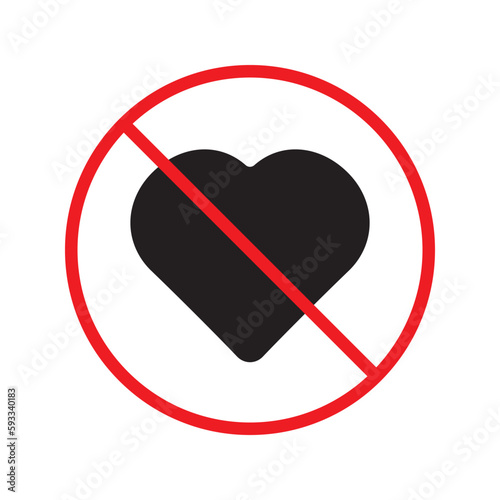 No heart vector icon. Forbidden heart flat sign design. Warning, caution, attention, restriction, danger  attention laben ban. No love symbol pictogram
