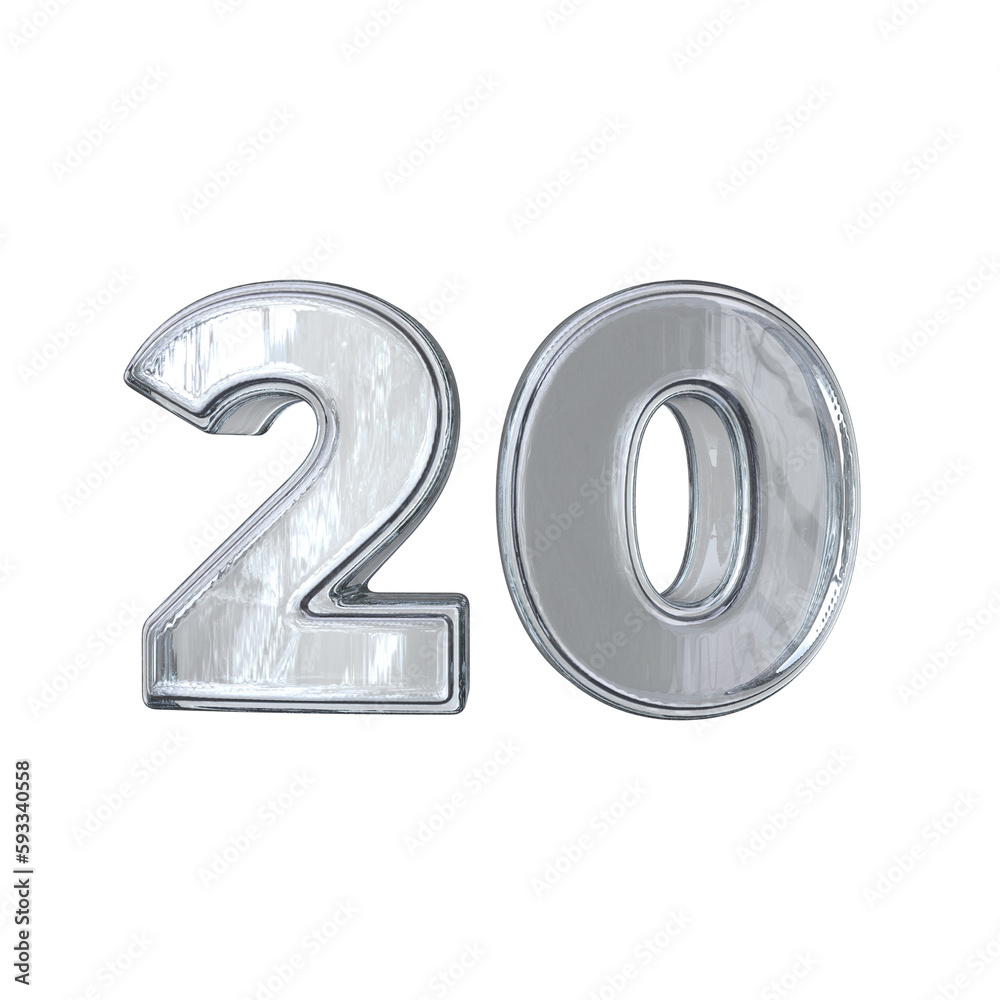 Number 20 3D rendering transparent background Number 20 3D rendering transparent background