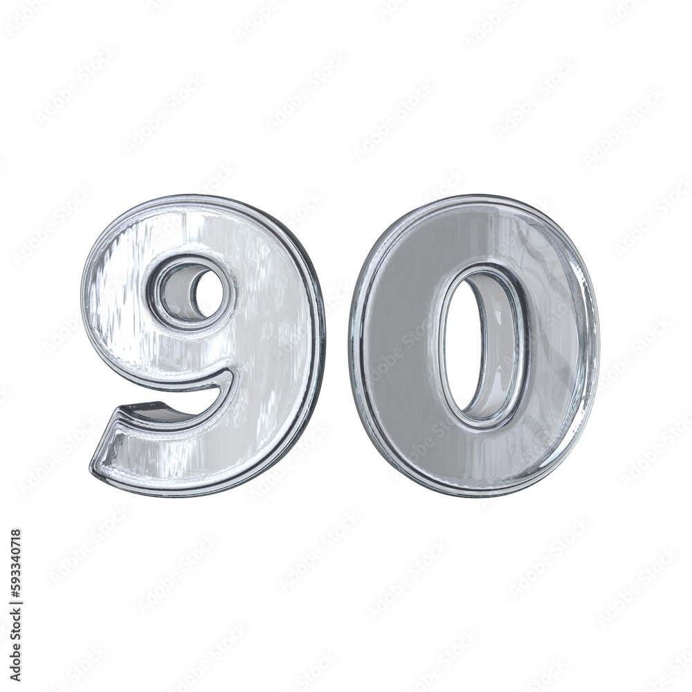 Number 90 3D rendering transparent background