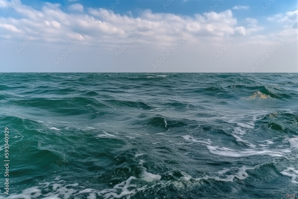 a wide, beautiful seascape with clouds on a bright day. Generative AI