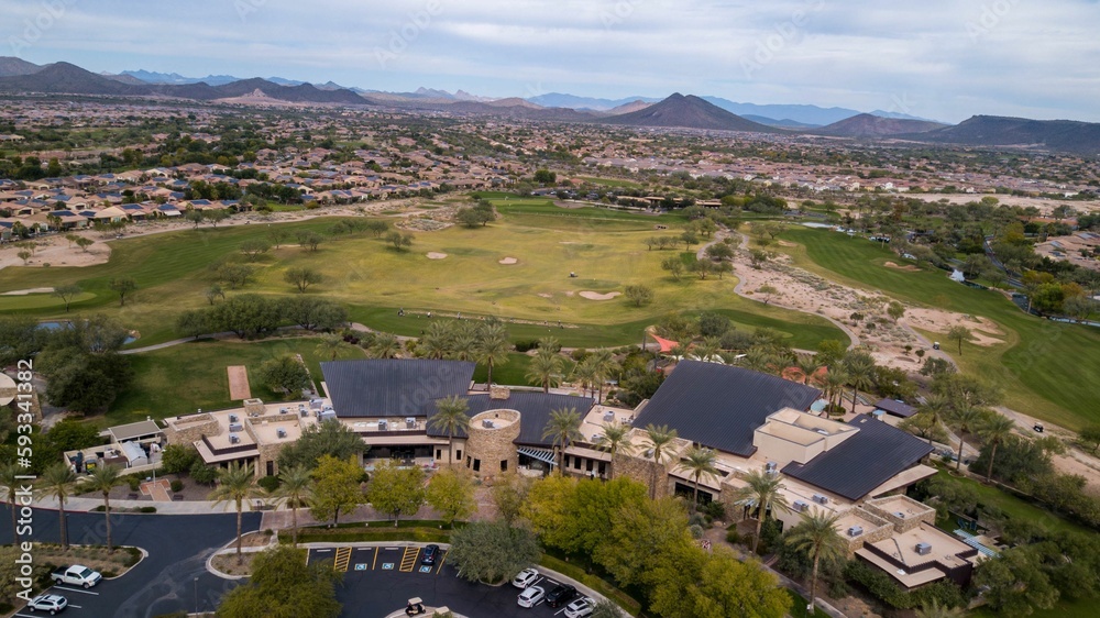 Aerial view of a golf club in a new neighborhood in VIstancia, Arizona