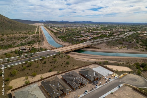 Aerial view of the Central Arizona Project and new homes in VIstancia, Arizona photo