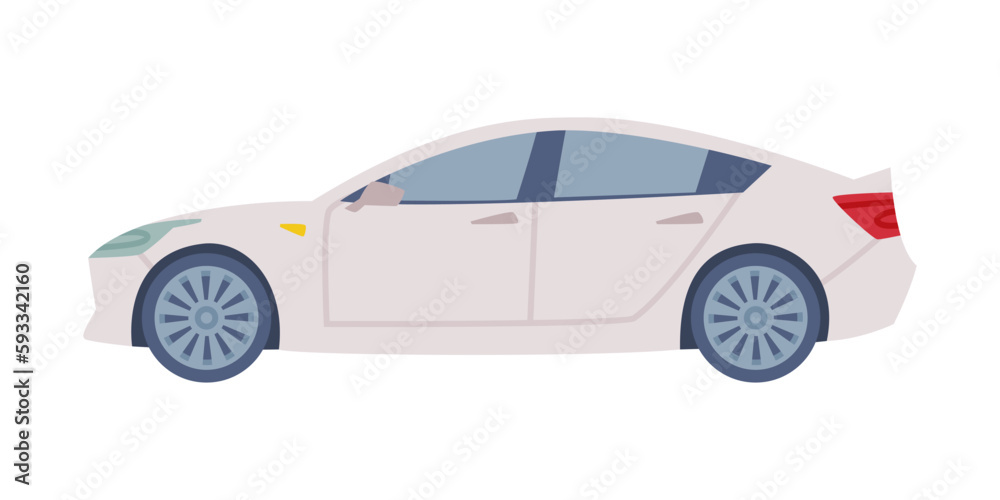 White Sedan or Saloon as Passenger Car and Urban Transport Vector Illustration White Sedan or Saloon as Passenger Car and Urban Transport Vector Illustration