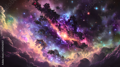 Colorful space galaxy cloud nebula. Web3, Metaverse. Stary night cosmos. Universe science astronomy. Supernova background wallpaper