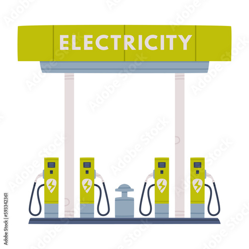 Electricity Filling Station with as Facility for Motor Vehicle Vector Illustration