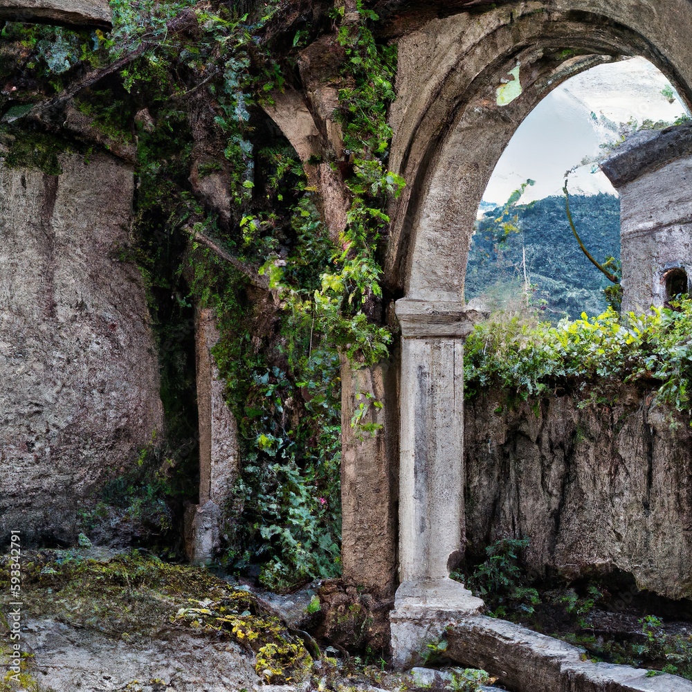 a runed city overgrown after ages