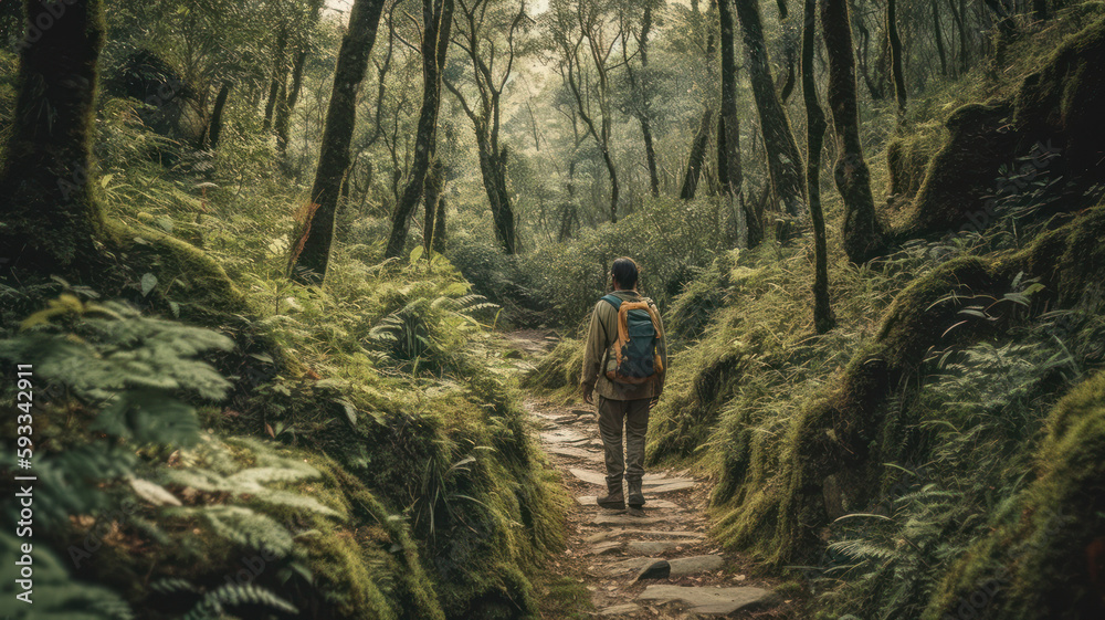 A man's journey through the rainforest. Generative AI