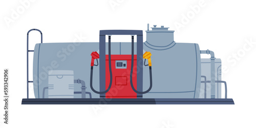 Gas Filling Station with Tank and Gasoline Pump as Facility with Fuel for Motor Vehicle Vector Illustration