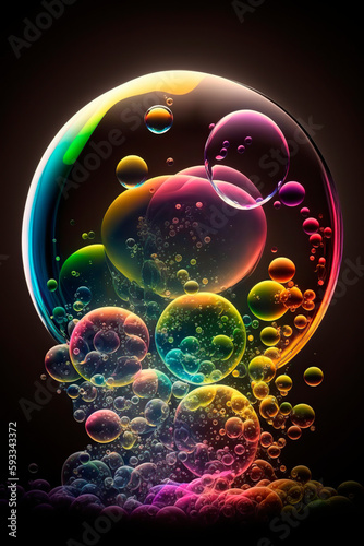 background with bubbles, image generated with artificial intelligence showing soap bubbles on a dark background