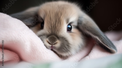 Mini Lop Bunny in a Cozy Blanket