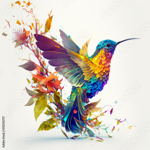 Hummingbird and Flowers - AI Generated  © Giselle