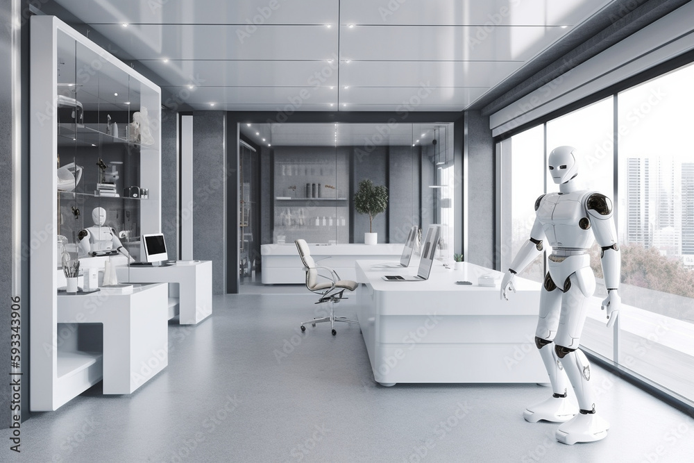 Interior of an office ran by robots