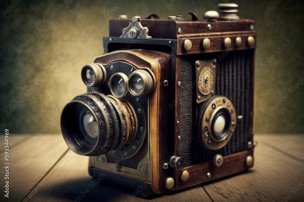 Antique old photo camera. Generative AI