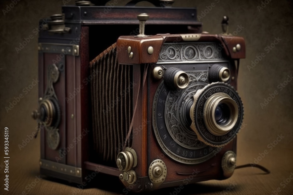 Antique old photo camera. Generative AI