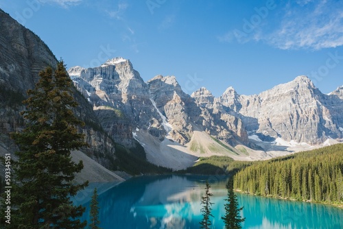 Beautiful view of Moraine Lake with mountains. Banff National Park, Alberta, Canada. © Crisolo_/Wirestock Creators