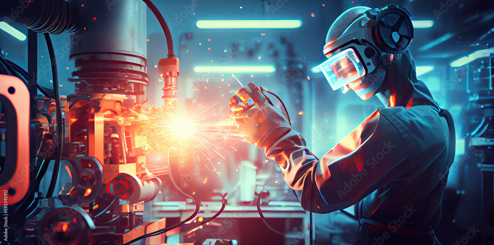 Industrial 4.0, AI generated, close up of modern factory machinery, imgeneer checking robotic hand Industrial 4.0, AI generated, close up of modern factory machinery, imgeneer checking robotic hand